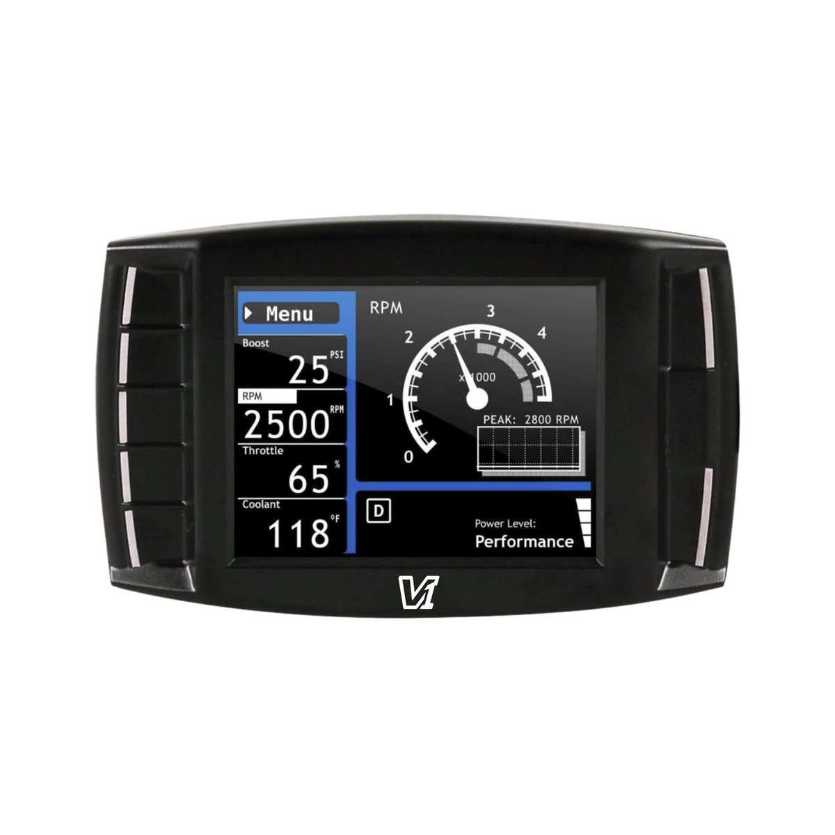 Mini Maxx V1 109003 diesel tuner with color display showing vehicle performance gauges